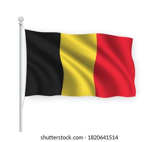 3d waving flag Belgium on flagpole Isolated on white background.