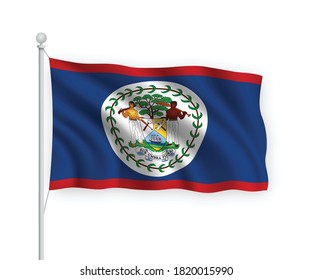 3d ondeando la bandera de Belice en el asta de bandera Aislado sobre fondo blanco.