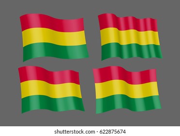 3D Waving flag of Bolivia. Vector illustration. Isolated on grey background. Design element.  The silky fabric.