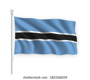 3d waving flag Botswana on flagpole Isolated on white background.