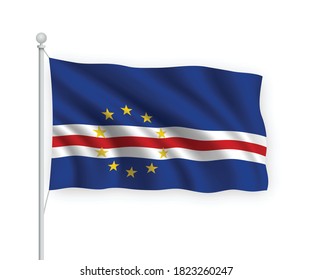 3d waving flag Cabo Verde on flagpole Isolated on white background.