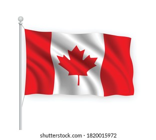 3d waving flag Canada on flagpole Isolated on white background.