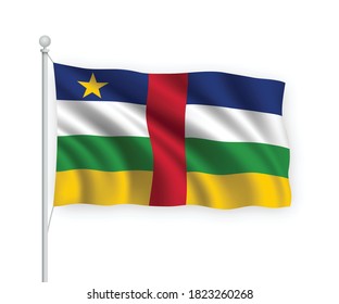 3d waving flag Central African Republic on flagpole Isolated on white background.