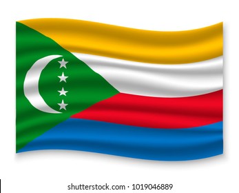 3D Waving Flag of Comoros. Vector illustration