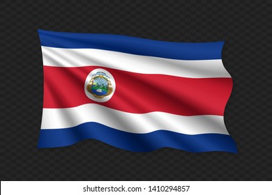 3D Waving Flag of Costa Rica. Vector illustration