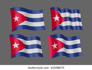 3D Waving flag of Cuba. Vector illustration. Isolated on grey background. Design element. 