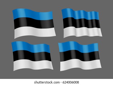 3D Waving flag of Estonia. Vector illustration. Isolated on grey background. Design element. 