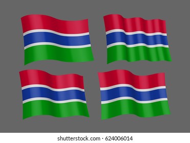 3D Waving flag of Gambia. Vector illustration. Isolated on grey background. Design element. 