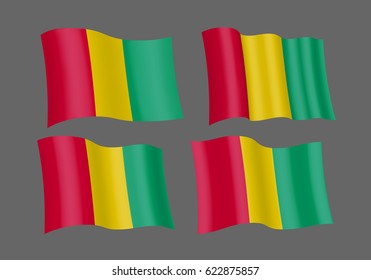 3D Waving flag of Guinea. Vector illustration. Isolated on grey background. Design element. The silky fabric.