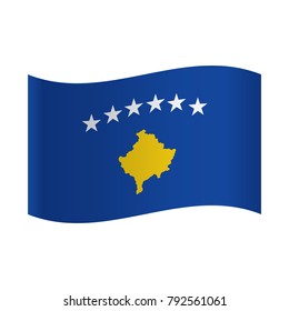 A 3D Waving Flag Illustration of the country of Kosovo, Square label with flag of kosovo isolated on white.