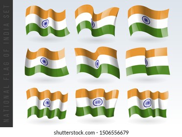 3D Waving flag of India. Vector illustration. Isolated on white background. Design element