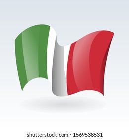 3D Waving flag of Italy. Vector illustration. Isolated on white background. Design element.