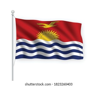3d waving flag Kiribati on flagpole Isolated on white background.