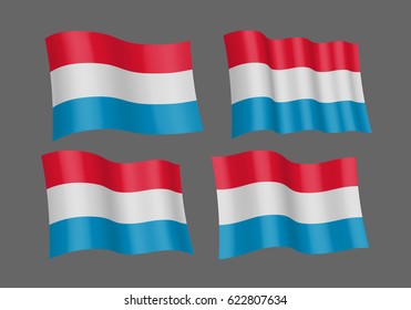 3D Waving flag of Luxembourg. Vector illustration. Isolated on gray background. Design element. The silky fabric.