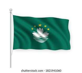 3d waving flag Macao on flagpole Isolated on white background.