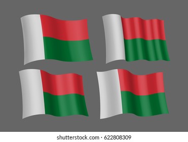 3D Waving flag of Madagascar. Vector illustration. Isolated on gray background. Design element. The silky fabric.