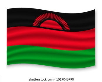 3D Waving Flag of Malawi. Vector illustration