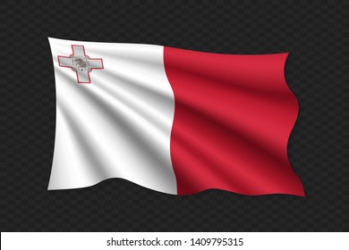 3D Waving Flag of Malta. Vector illustration