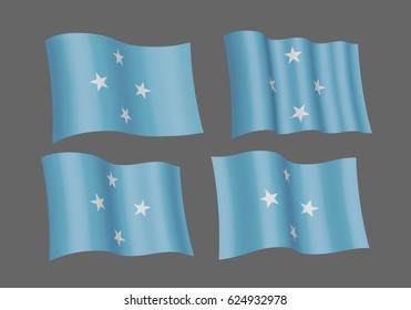 3D waving flag of Micronesia. Vector illustration. Isolated on grey background. Design element. 
