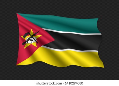 3D Waving Flag of Mozambique. Vector illustration