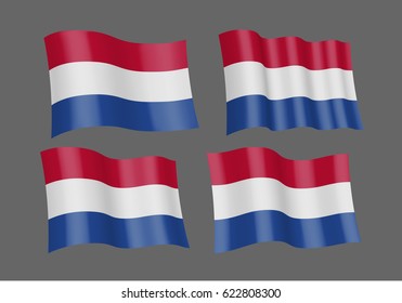 3D Waving flag of Netherlands. Vector illustration. Isolated on gray background. Design element. The silky fabric.