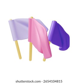 3d Waving Flag on Flagpole Concept Cartoon Design Style Isolated on a White Background. Vector illustration of Flags