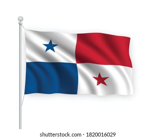 3d waving flag Panama on flagpole Isolated on white background.