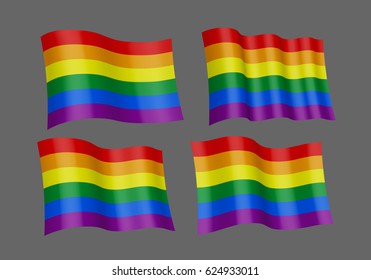 3D waving flag of Pride. Vector illustration. Isolated on grey background. Design element. 