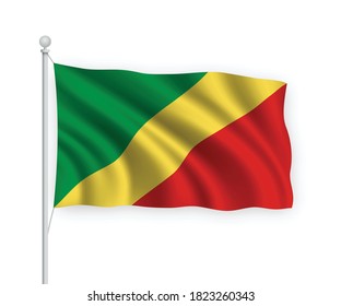 3d ondeando la bandera de la República del Congo sobre el asta de bandera Aislada sobre fondo blanco.