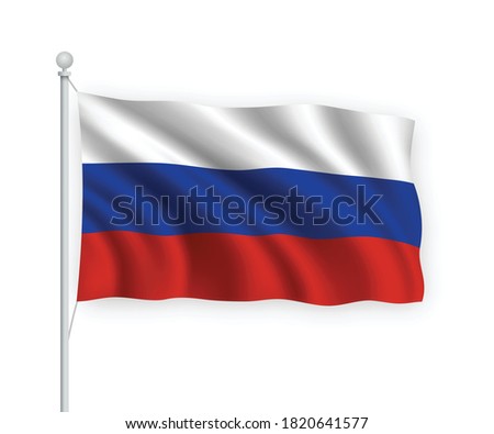 3d waving flag Russia on flagpole Isolated on white background.
