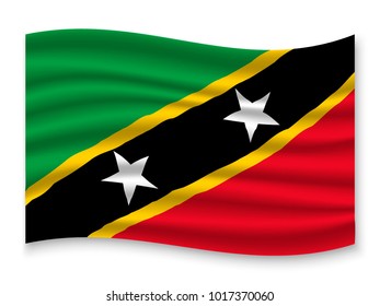 3D Waving Flag of Saint Kitts and Nevis. Vector illustration