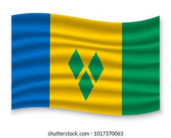 3D Waving Flag of Saint Vincent and the Grenadines. Vector illustration