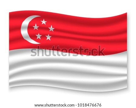 3D Waving Flag of Singapore. Vector illustration