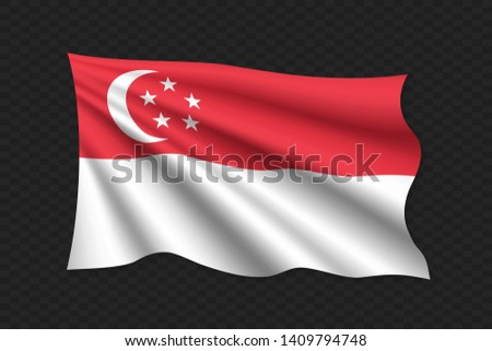 3D Waving Flag of Singapore. Vector illustration