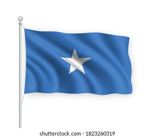 3d waving flag Somalia on flagpole Isolated on white background.