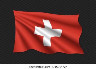 3D Waving Flag of Switzerland. Vector illustration
