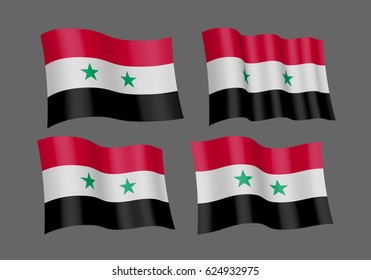 3D waving flag of Syria. Vector illustration. Isolated on grey background. Design element. 