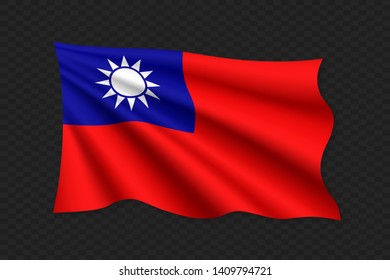 3D Waving Flag of Taiwan. Vector illustration