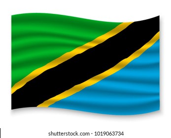 3D Waving Flag of Tanzania. Vector illustration