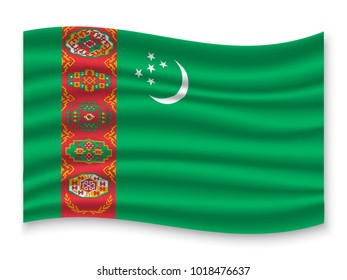 3D Waving Flag of Turkmenistan. Vector illustration