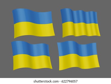 3D Waving flag of Ukraine. Vector illustration. Isolated on gray background. Design element. The silky fabric.