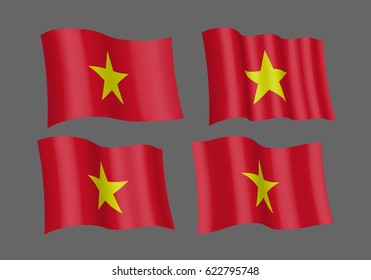 3D waving flag of Vietnam. Vector illustration. Isolated on grey background. Design element. The silky fabric.