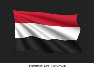 3D Waving Flag of Yemen. Vector illustration