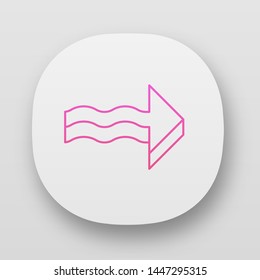 3d wavy arrow app icon. Rightward direction. Pointing arrowhead. Navigation pointer, indicator. Indicating symbol. UI/UX user interface. Web or mobile applications. Vector isolated illustrations