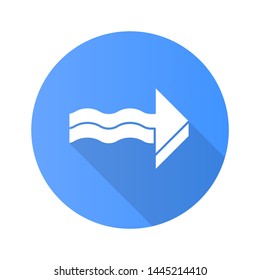 3d wavy arrow flat design long shadow glyph icon. Rightward direction. Pointing arrowhead. Sign pointing to right. Navigation pointer. Direction move. Indicating symbol. Vector silhouette illustration