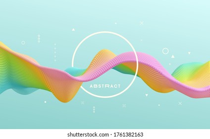 Fondo ondulado 3D. Matriz con partículas emitidas dinámicas. Una ola formada de muchas esferas. Ilustración del vector abstracto. Plantilla de diseño. Patrón moderno.