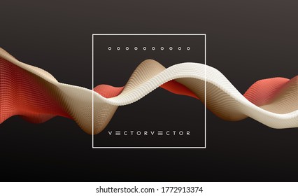 3D wavy background. Array with dynamic emitted particles. A wave formed from many spheres. Abstract vector illustration. Design template. Modern pattern.