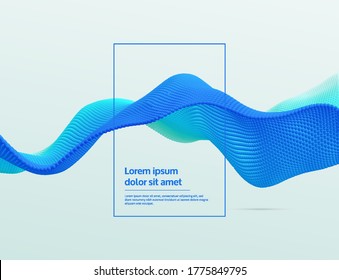 3D wavy background. Array with dynamic emitted particles. A wave formed from many spheres. Abstract vector illustration. Design template. Modern pattern.