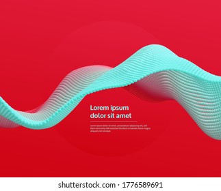3D wavy background. Array with dynamic emitted particles. A wave formed from many spheres. Abstract vector illustration. Design template. Modern pattern.