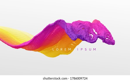 3D wavy background. Array with dynamic emitted particles. A wave formed from many spheres. Abstract vector illustration. Design template. Modern pattern.